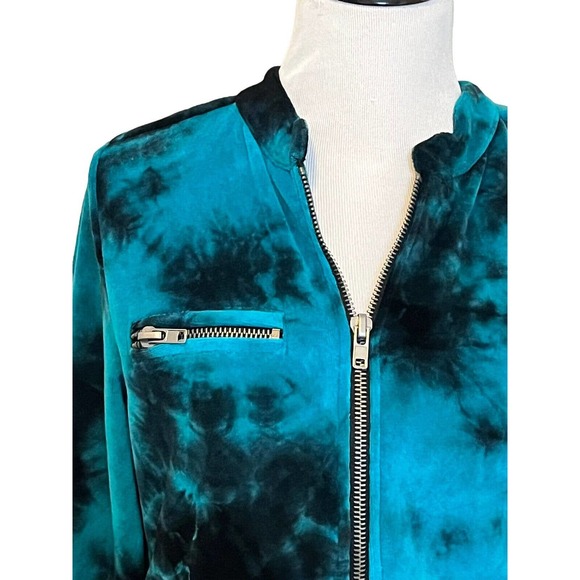 CHASER Tie Dyed Moto Track Jacket •Women L• Velour Velvet Full Zip Blue Black - Picture 2 of 6